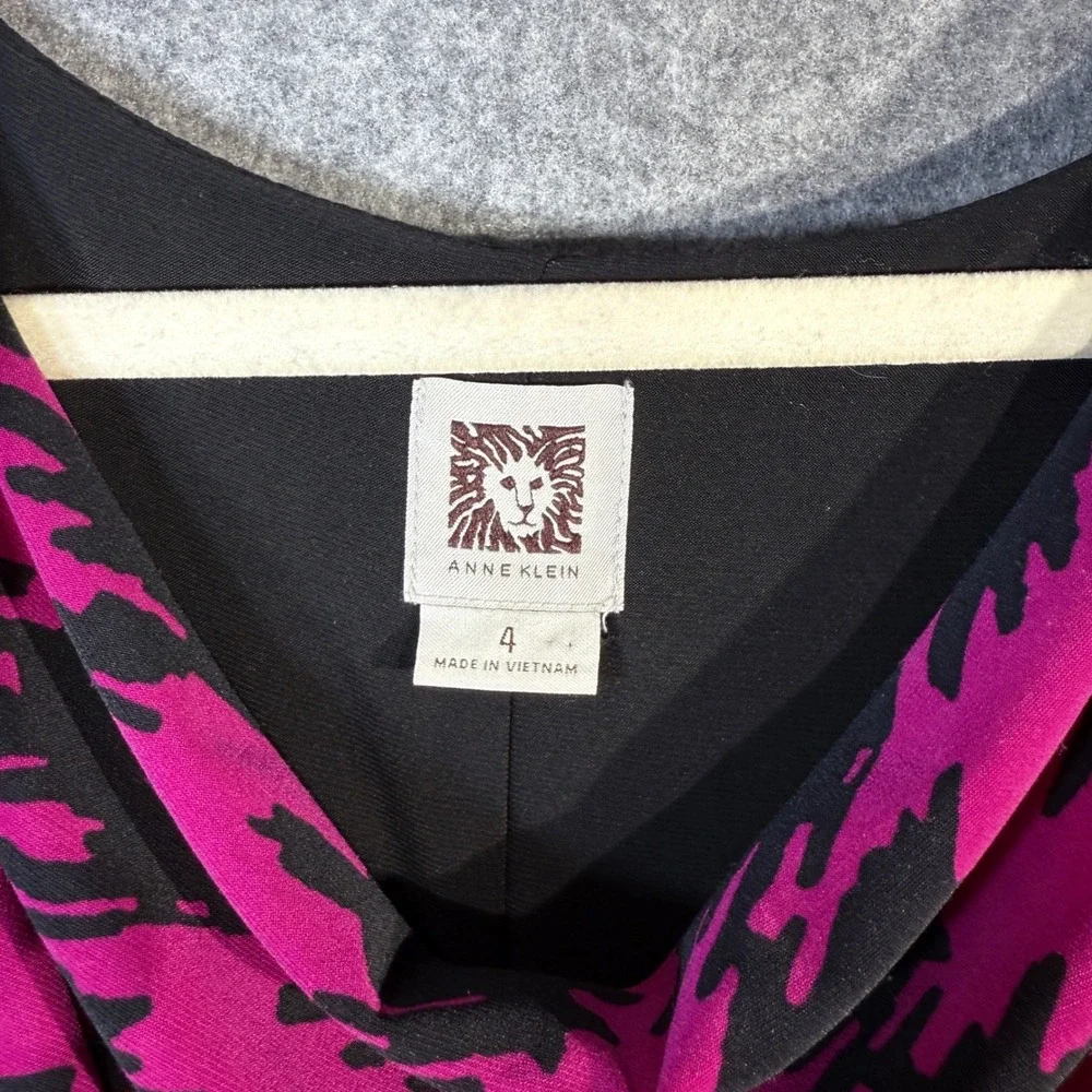 Anne Klein Women Black‎ Pink Houndstooth Drape Twist Sheath Dress Size 4